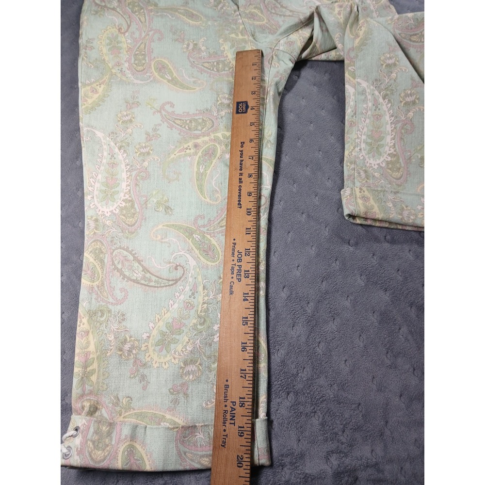 Bandolino Mandie Capri Pants Womens 10 Sage Green Paisley Lace Up Cuff Cropped - Picture 5 of 8